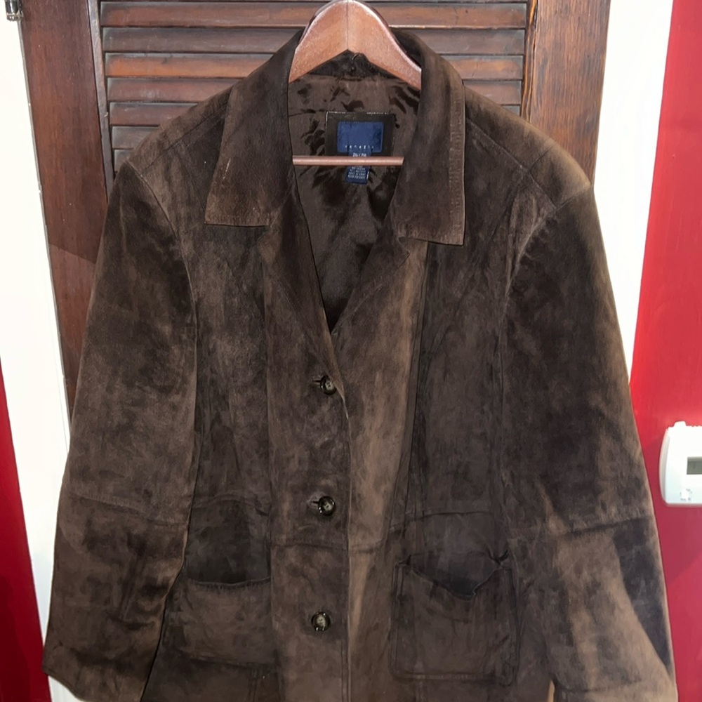 Brown suede leather jacket 26/28. Very good condition. Worn but well loved.